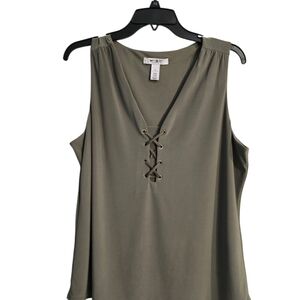 ***White House Black Market Olive Lace-Up Women's Top